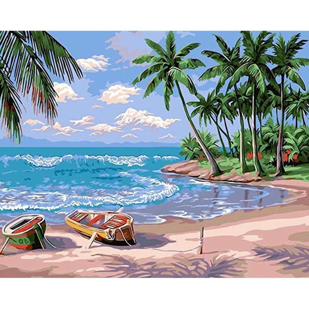 Syntego DIY Paint by Numbers for Adults, Beach Scene Canvas Oil Acrylic