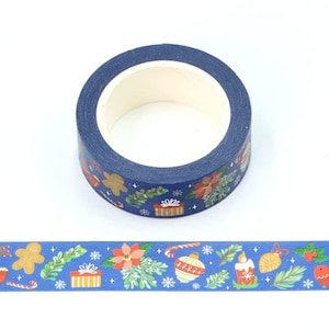 Blue Foil Christmas Pattern Embossed Decorative Tape 15mm x 10m for Scrapbooking