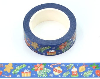 Blue Foil Christmas Pattern Embossed Decorative Tape 15mm x 10m for Scrapbooking