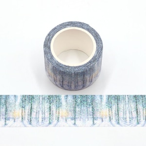 2 rollen The Snow Forest-thema Glitter Sparkle Washi Tape Sprankelend 30 mm x 3 meter, milieuvriendelijk Bullet Journal