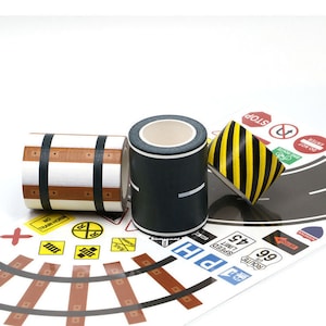  PlayTape Road Tape and Curves for Toy Cars - 1 Roll of 30 ft. x  4 in. Black Road + 1 Roll of 12 Curves : Toys & Games