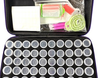 LYMUSUMI 120 Slot Diamond Painting Storage Box - Portable Organizer With Tools (Purple)