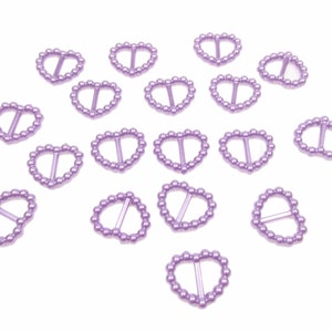 100 x lilás roxo pálido acrílico pérola fivelas formato de coração fita dupla face decorações de mesa, fabricação de cartões 16mm x 15mm