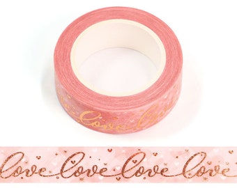 Pink and Rose Gold Love and Hearts Washi Tape 15mm x 10m Bullet Journal