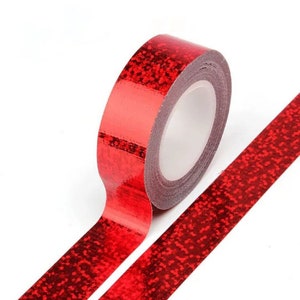 Rode effen folie holografische washitape met glittereffect decoratief zelfklevend 15 mm x 5 meter milieuvriendelijk Bullet Journal