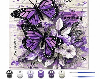 Purple Butterfly Paint by Numbers Kit: Abstract DIY Canvas Art (16" x 20")