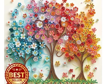 Floral Trees Diamond Painting Kit: 5D DIY Crystal Embroidery (30cm x 30cm)