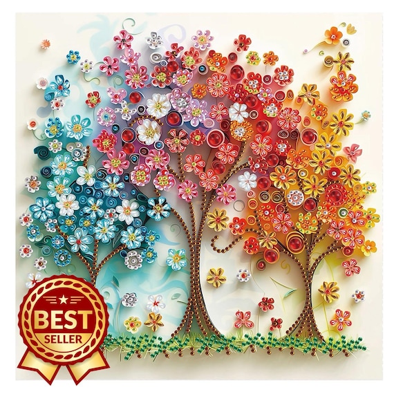 Floral Trees Diamond Painting Kit: 5D DIY Crystal Embroidery (30cm x 30cm)