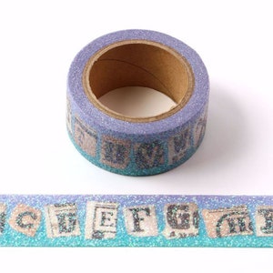 Nastro adesivo decorativo Washi con lettere dell'alfabeto glitterate e brillanti, 20 mm x 3 metri, ecologico, per bullet journal