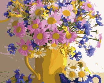 Purple Daisy Diamond Art Painting Kit | 5D Round Drill Diamond Art for Adults | Flower Vase Rhinestone Canvas 30x40cm
