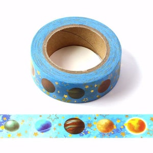 Universum Planet und Sterne Washi Tape mit Goldfolienprägung 15mm x 10 Meter Umweltfreundliches Bullet Journal