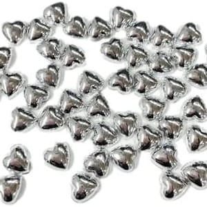 50 peças enfeites de miçangas em forma de coração com base plana metálica prata pérola para artesanato