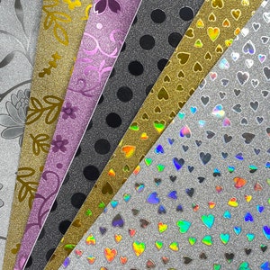 12 x Folhas A4 Multi Pack Brilhante Autoadesivo Glitter Papel Não Galpão 80gsm 6 Designs Diferentes
