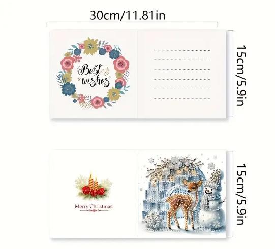 DIY 5D Diamond Painting Christmas Cards Kit - 6 Pack Santa Snowman Elk Greeting Cards With Rhinestones & Tools