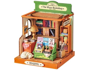Rolife The Muse Bookshop DIY Miniature House Kit - Handcrafted Miniature Craft Model | DIY House Kit for Adults & Bookshop Décor Gift