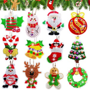 5D Diamond Painting Christmas Keyring Kit: DIY Rhinestone Charm image 1