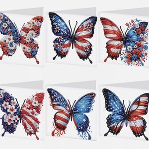 Kit de 6 cartes de voeux bricolage drapeau des États-Unis papillons peinture diamant