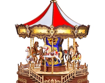 3D Wooden Puzzle Kit Carousel Music Box | DIY Mechanical Model Building Craft Kit for Adults