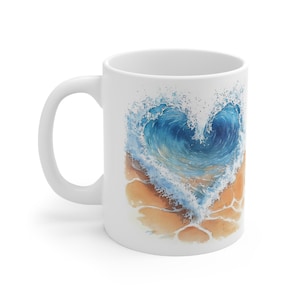 Heart Ocean Waves Coffee Mug, Cute Mug for Coffee Lovers, Ocean Theme Tea Cup, Ceramic Drinkware, Unique Gift Idea, Coastal Kitchen Decor
