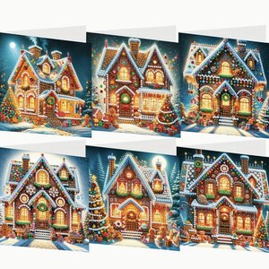 Kit de cartões comemorativos com pintura diamante para casa de Natal festiva faça você mesmo com 6 peças