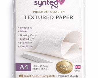 White Textured Paper A4 150gsm | Textured Craft Paper for Inkjet Printers | Wedding Invitation & Certificate Paper | 10 Sheets