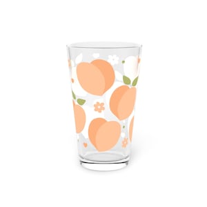 Summer Peaches Pint Glass: Fruit Themed Drinkware, Kitchen Decor