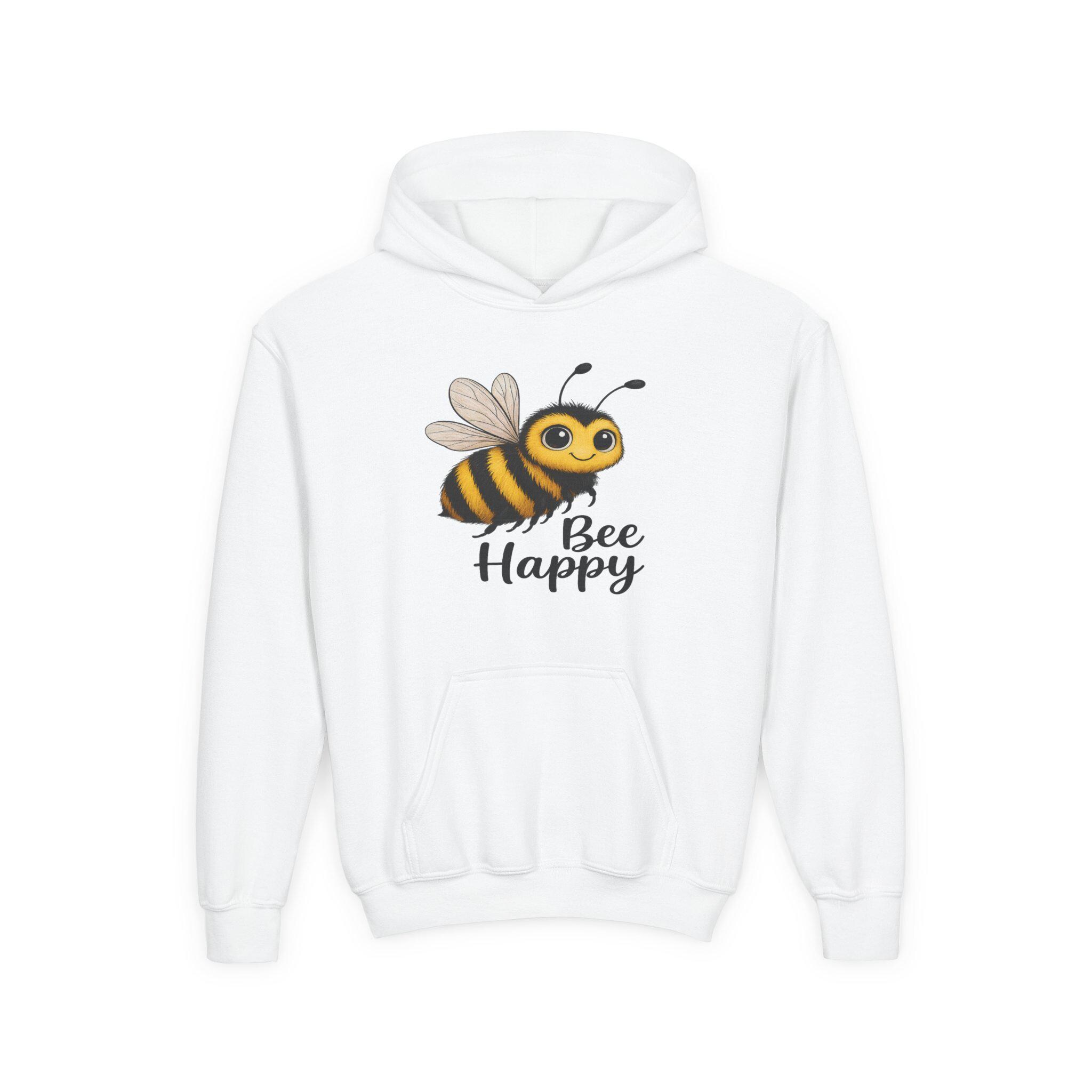 Bee Happy Youth Hoodie, Cute Sweatshirt for Kids, Bee Themed Gift, Positive Vibes Hoodie, Birthday Present, Cozy Fall Attire