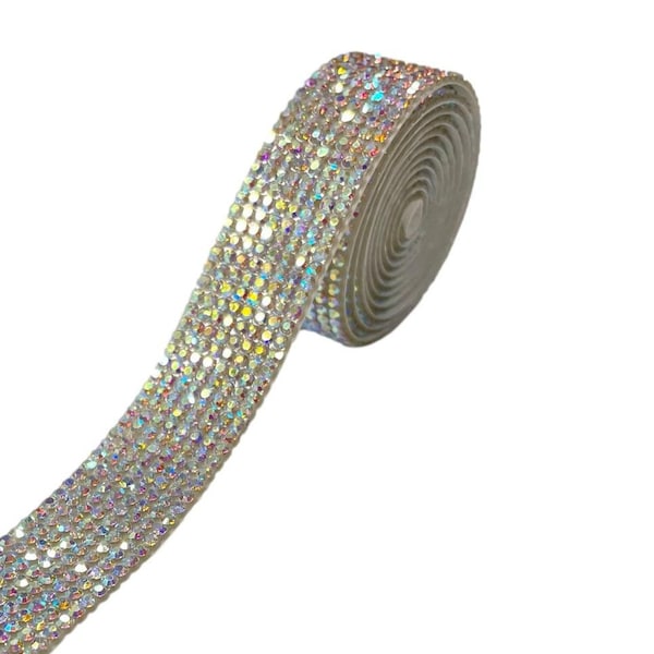 AB Regenbogen Selbstklebende Strassrolle 1 Yard (91,44 cm) 8 Reihe Super Sparkly Crystal Strasssteine