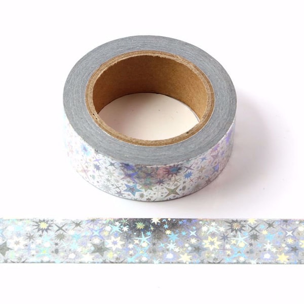 Holographic Colour Changing Silver Foil Stars Washi Tape  Masking  Trim 15mm x 10 Meters Eco Friendly Bullet Journal