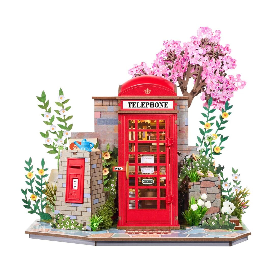 British Vintage Telephone Box Library DIY Kit 3D Wooden Puzzle With British Vintage Telephone Box Library DIY Kit 3D Wooden Puzzle With