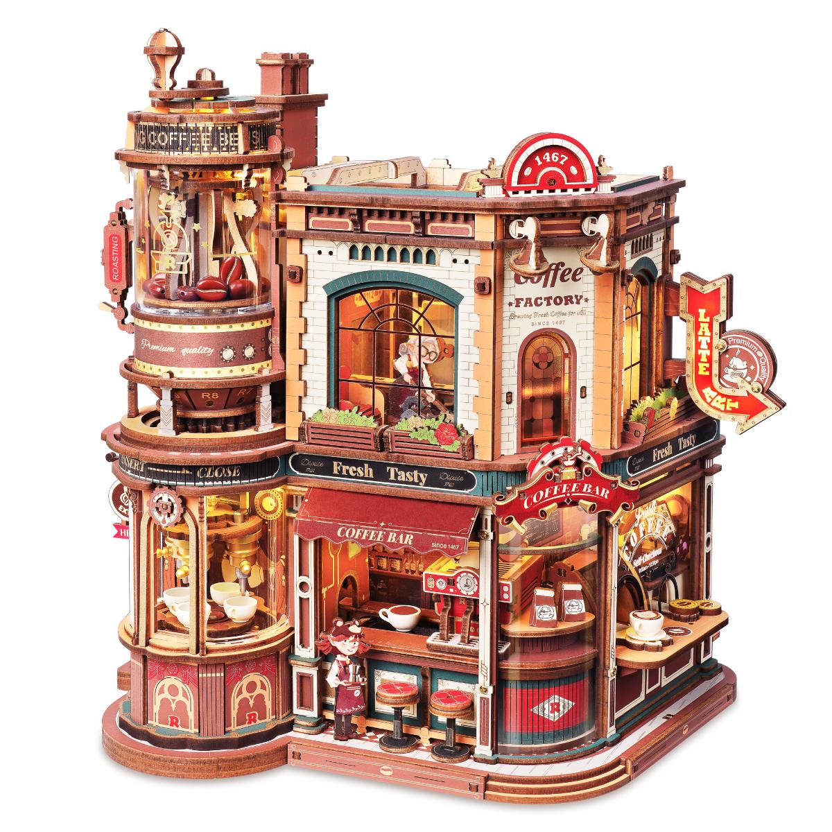 3D Wooden Puzzle Kit Dream Coffee Factory | DIY Mechanical Model
