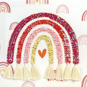 DIY Sequin Embroidery Kit – Cute Rainbow with Tassels | Nursery Wall Art Craft Kit for Adults | Sparkly Home Decor Kit for Beginners