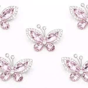 5pcs Crystal Butterfly Flat Back Diamante Embellishment Grade A Rhinestones Sparkly (PINK)