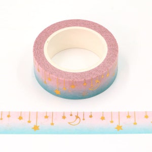 Goldfolie Mond und Sterne Washi Tape Dekoratives Selbstklebendes Abdeckband 15mm x 10 Meter