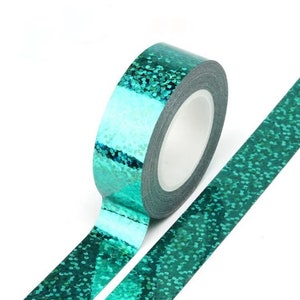 Turquoise Solid Foil Holographic Glitter Effect Washi Tape Decorative Self Adhesive 15mm x 5 Meters Eco Friendly Bullet Journal