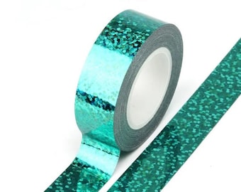 Turquoise Holographic Glitter Washi Tape: 15mm Decorative Foil Tape