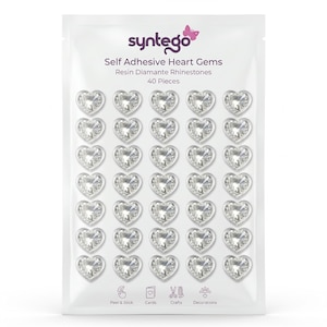 40 Clear Rhinestone Heart Gems, Self Adhesive Crystal Embellishments