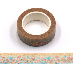 Blau Floral Bronze Washi Tape Dekoratives selbstklebendes Masking Tape 15mm x 10 Meter