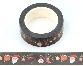 Black Foil Christmas Washi Tape: Embossed Scrapbooking Tape (15mm x 10m)