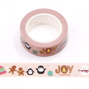Ruban adhésif Washi rose, pingouin, bonhomme de neige et pain d'épice, joyeux Noël, 15 mm x 10 m, journal respectueux de l'environnement