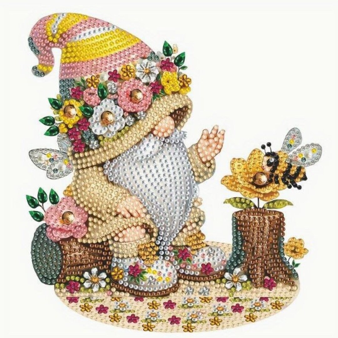 5D DIY Floral Sitting Gnome and Bee Diamond Painting Kit Embroidery ...