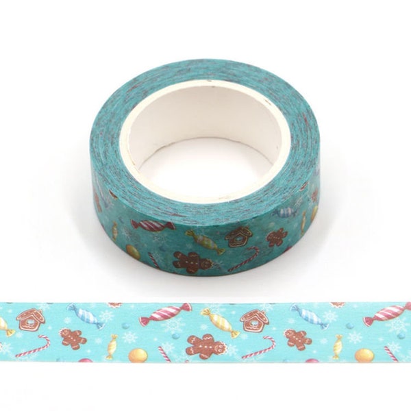 Canne en sucre de Noël, Sweet and The Gingerbread Man Christmas Washi Tape Masking Trim 15 mm x 10 mètres Eco Friendly Bullet Journal