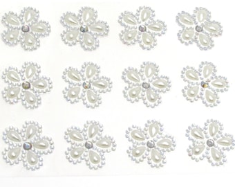 12 x Self Adhesive Flower Pearl and AB Diamante Embellishment Stick on Gems