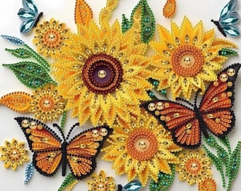 5D DIY Sunflower and Butterfly Diamond Painting Art Painting for Adults 30cm x 30cm Crystal Embroidery Rhinestone Canvas by Numbers