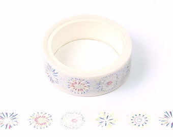 White, Blue and Silver Firework Foil Decorative Washi Tape 15mm Crafts Eco Friendly Bullet Journal