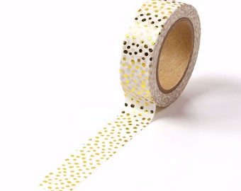 White with Gold Foil Scattered Dots Washi Tape UK Decorative Masking Stick on Trim 15mm x 10 Meters Bullet Journal