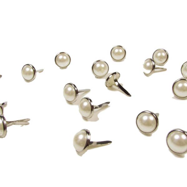 100 boucles d'oreilles rondes PERLE 8 mm pour travaux manuels et scrapbooking ivoire clair avec contour argenté