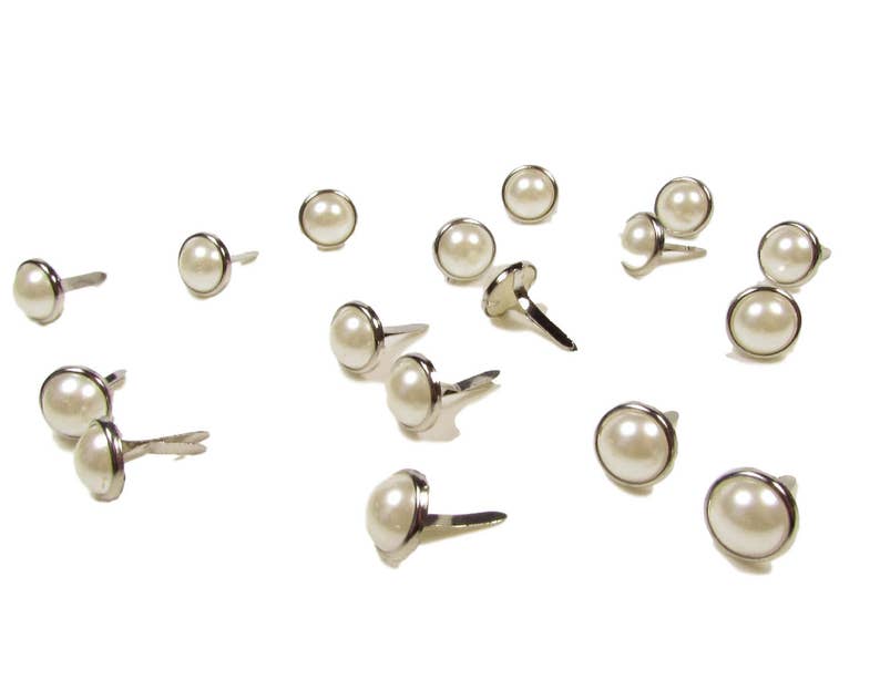 100 Round PEARL 10mm Brads For Crafts /& Scrapbooking Light Ivory With Silver Surround