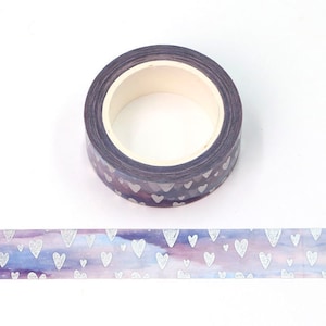 Silber Holographische Folie Geprägte Herzen Lila Fading Washi Tape Dekoratives Masking Tape 15mm x 10 Meter