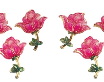 8pcs Colourful Resin Rose Embellishments for Sewing 2 Hole Pink and Gold